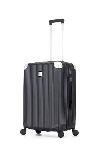 Image of ATX Luggage Medium Suitcase on 4 Dual Spinner Wheels Super Lightweight ABS Hard Shell Hold Check in with Built-in TSA Lock (Jet Black, 65 Liter)