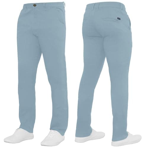 Image of 989Zé ENZO Mens Stretch Chino Slim Fit Leg Jeans Trousers Pants by Raw Denim (UK, Waist & Inseam, 32, 32, Sky Blue)