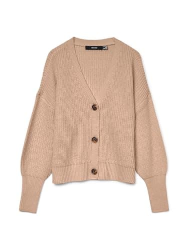 Image of VERO MODA Womens Vmlea Ls V-Neck Cuff Noos Cardigan Sweater, Moon Rock, M UK