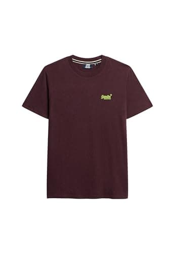 Image of Superdry Men's Essential Organic Cotton T-Shirt with Logo Tawnty Port Wine Red Mottled/Neon Yellow XXXL