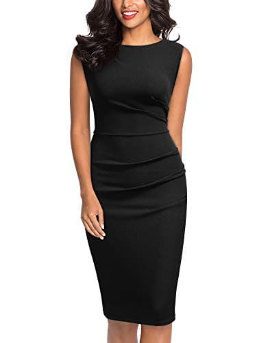 Image of MIUSOL Women's Formal Vintage Solid Pleated Sleeveless 1950s Pencil Work Bodycon Dress (Small, Black)