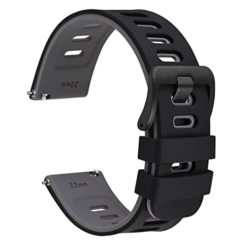 Image of WOCCI 22mm Bicolor Watch Strap, Silicone Rubber, Quick Release Replacement Band for Men and Women, Black Stainless Steel Buckle (Black-Grey)