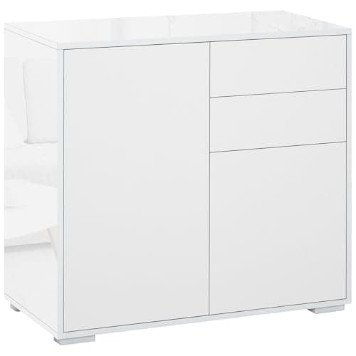 Image of HOMCOM High Gloss Frame Sideboard, Side Cabinet, Push-Open Design with 2 Doors for Living Room, Bedroom, White