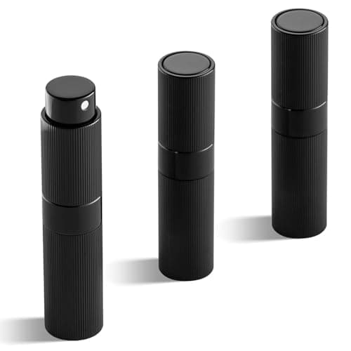 Image of Toureal 8 ml, 3 Pieces, Aluminium Perfume Atomiser, Refillable, Empty, Pinstripe Travel Atomiser Bottle for On the Go (Black)