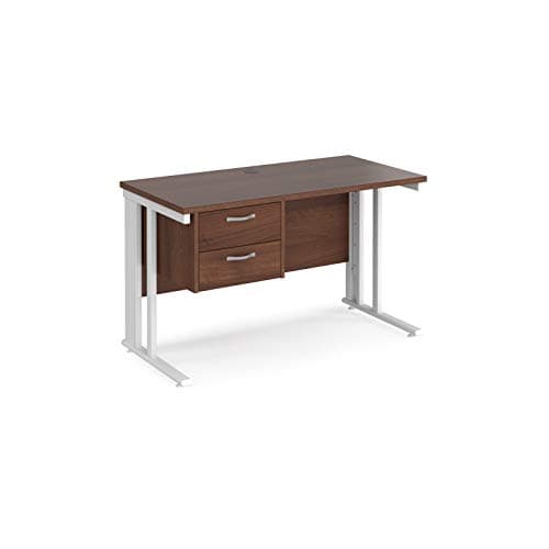 Image of Mr Office Maestro 25 straight desk 600mm deep with 2 drawer pedestal - white cable managed leg, 1200, Walnut