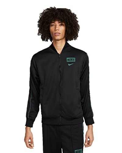 Image of NIKE Air Men's Retro Bomber Jacket Black Green Poly Embroidered logo Size Large L