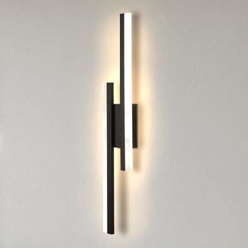 Image of LIGKIN 16W LED Modern Indoor Wall Light, 3000K Warm White Wall Sconces, Simple Long Aluminium Rectangular Black Wall Light, Wall Fixture for Living Room Bedroom Corridor Stairs, 65CM