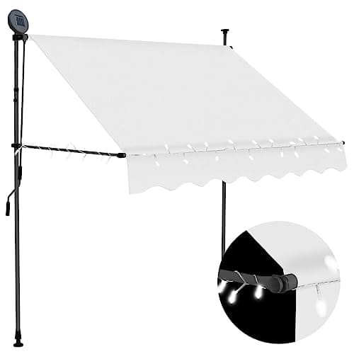 Image of vidaXL Manual Retractable Awning with LED Water and Dirt Repellent Terrace Balcony Garden Outdoor Folding Arm Awning Canopy 200cm Cream