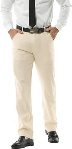 Image of HOEREV Mens Summer linen Casual Trousers, Casual Pants Beige 36W x Regular