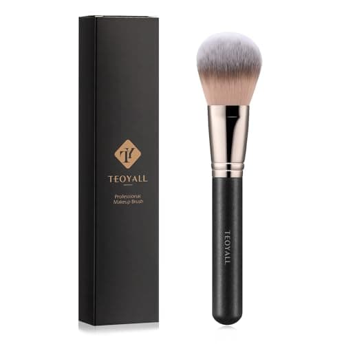 Image of TEOYALL Powder Setting Brush, Ultra Plush Synthetic Bristles, Black, Wood Handle, Silver Ferrule, Kabuki Brush, For Setting Powder, Foundation