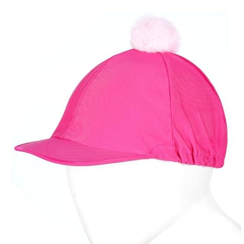 Image of Gallop Shop Equestrian Helmet Cover, Lycra Riding Hat Silk with Pom Pom (Hot Pink)
