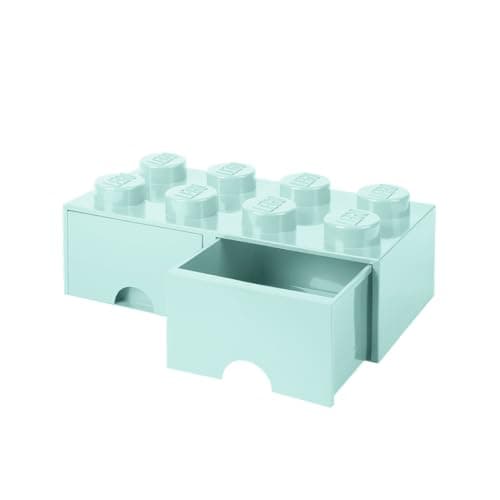 Image of LEGO Brick with 8 Knobs and 2 Drawers AQUA - Storage Box for LEGO Toys Desk Drawers and Office Supplies Stackable Storage Box Home Decoration