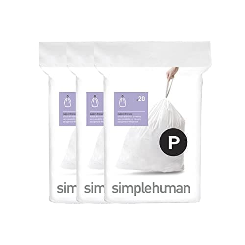 Image of simplehuman CW0263 code P Custom Fit Bin Liner Bulk Pack, White Plastic (3 Pack of 20, Total 60 Liners)