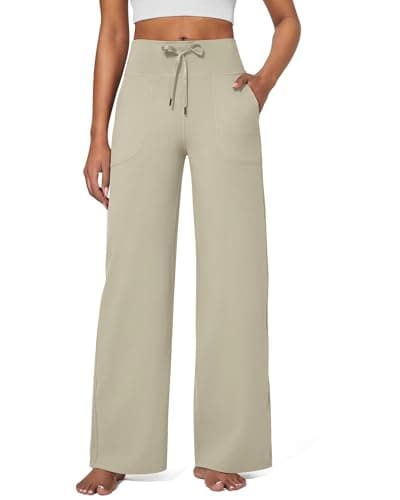 Image of G4Free Wide Leg Joggers for Women UK Yoga Pants Trousers Sweatpants Tracksuit Bottoms with Pockets Stretch Lounge Jogging Ladies Elasticated Work(Tall,Apricot,M)