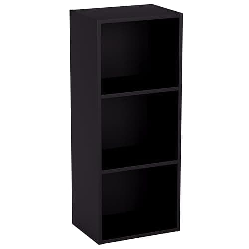 Image of Vida Designs Oxford 3 Tier Cube Bookcase, Black Wooden Shelving Display Storage Unit Office Living Room Furniture