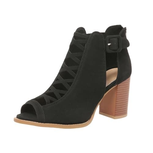 Image of Women Peep Toe Ankle Boots, Gladiator Block Heel Sandals with Side Zipper, Summer High Heels for Office, Party & Formal Occasions | Comfort Low/Mid Heel Cut Out Shoes