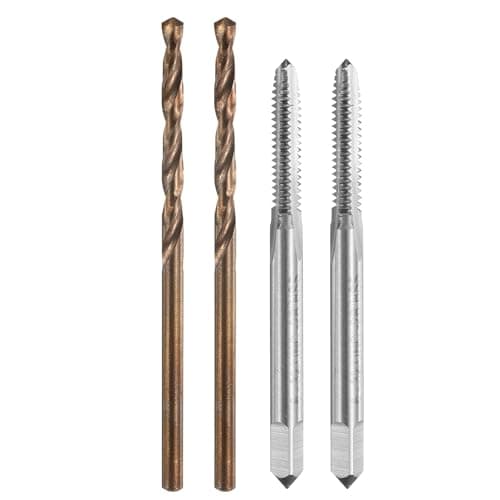 Image of sourcing map Tap and Drill Bit Set, 2pcs 6-32 UNC Straight Flute Thread Screw Taps & 2pcs 2.6mm Twist Drill Bits, Uncoated/Roasted Yellow HSS-6542/M35 HSS-CO Tapping Threading Tool Kit