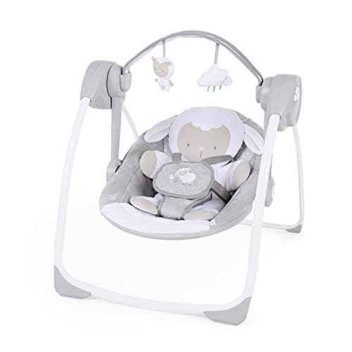 Image of Ingenuity Comfort 2 Go Compact Portable 6-Speed Baby Swing with Music, Folds for Easy Travel - Cuddle Lamb, 0-9 Months