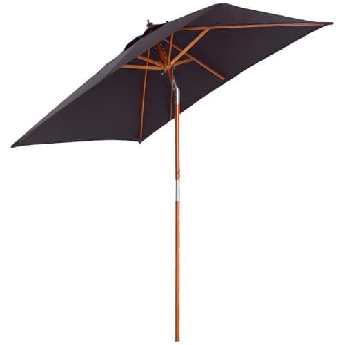 Image of Outsunny 2m x 1.5m Garden Parasol Umbrella with Tilting Sunshade Canopy, Outdoor Market Table Umbrella with Wood and Bamboo Frame, Grey