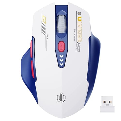Image of Uineer Wireless Mouse, [Upgraded] Visible Battery Display，Rechargeable Laptop Mouse Wireless 2.4G USB, 4 Adjustable DPI levels,Optical Mouse wireless for Laptop PC Computer,White and Blue