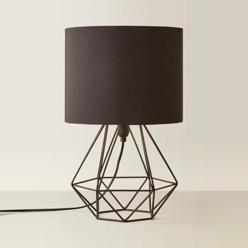 Image of MiniSun | Modern Black Metal Basket Table Lamp with a Black Fabric Shade | Table Lamps, Home Décor & Improvement Essential | Includes 4W Bulb [3000K Warm White]