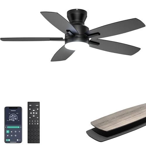 Image of Ohniyou Ceiling Fans with Lights, 42'' Low Profile Ceiling Fan with Light and Remote/APP Control, Modern Flush Mount Ceiling Fan for Indoor Bedroom Kitchen, Dimmable, Qiuet DC Motor, Black