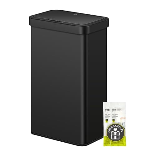 Image of EKO Nova Sensor Trash Can, 21 Gallon/80 Liter Stainless Steel Rectangular Touchless Motion Sensor Trash Can, Matte Black