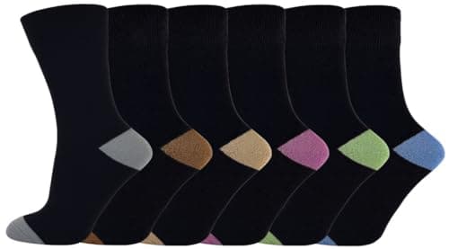 Image of SOCK-TEC 6 Pairs Ladies Non Elastic Socks Diabetic Friendly Soft Cotton Wide Loose Top Grip UK 4-8 (Option 9)