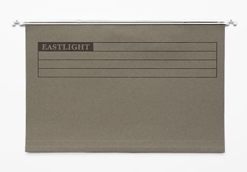 Image of Eastlight Foolscap Suspension Files with Tabs and Inserts for Filing Cabinets, Made in UK, Recycled Manilla, Pack of 50