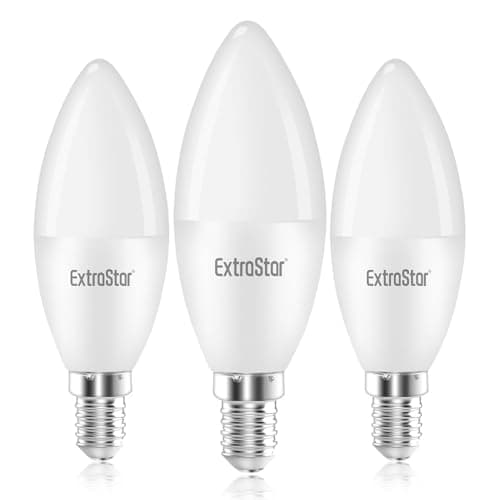 Image of EXTRASTAR E14 LED Candle Light Bulbs, 6W SES Warm White 3000K Energy Saving Bulb, 42W Equivalent, Small Edison Screw C37 Light Bulb, 510LM, Non-Dimmable, Pack of 3