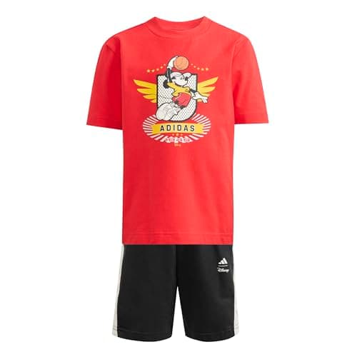 Image of adidas Unisex Kids DISNEY MICKEY MOUSE T-SHIRT SET, pure ruby/off white, 2-3 Years