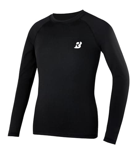 Image of Roadbox Boys Long Sleeve Compression Shirt, Kids Base Layer, Quick Dry, Breathable Sports Top for PE, Football Black