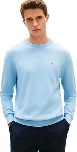 Image of Tommy Hilfiger Men Essential SSNL Cotton Crew Neck MW0MW39999 Pullover Sweater, Blue, L