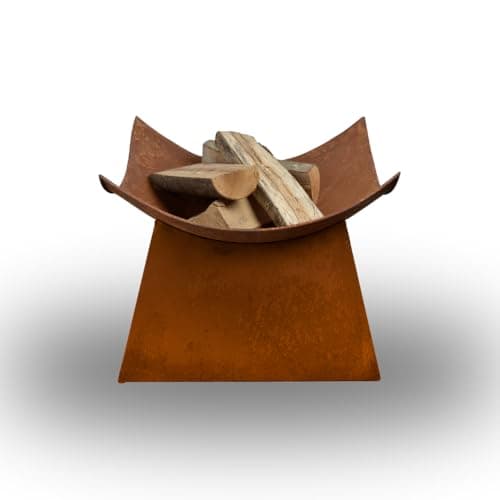 Image of Garden Mile 38cm Steel Square Design Fire Basket With Stand - Metal Outdoor Fire Pits for Garden Heating - Hand Painted Bronze Effect Fire Bowl for Garden, Patio, Outdoor Space (Square Fire Bowl)