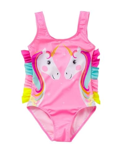 Image of JiAmy Girls Swimming Costume, Girl One Piece Swimsuit Cute Kids Swimwear Kids Bathing Suit Beachwear Pink 5-6 Years