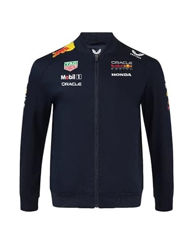 Image of Red Bull Racing F1 Team Bomber Jacket, Official 2025 Season, Night Sky Blue (UK, Alpha, S, Regular, Regular, Navy)