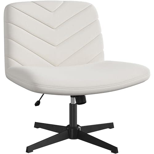 Image of Yaheetech Wide Seat Cross Legged Office Chair, Adjustable Armless Office Chairs with No Wheels, Vanity Chair Criss Cross Chair Swivel Computer Chairs, Beige