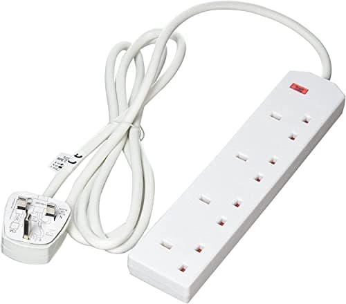 Image of 1ABOVE Heavy Duty Extension lead 4 Gang Way 2M,Power Adapter, Multi Socket Mains Strip White Extension Lead UK Pin Plug and Cable, (4 GANG 2 M, WHITE)