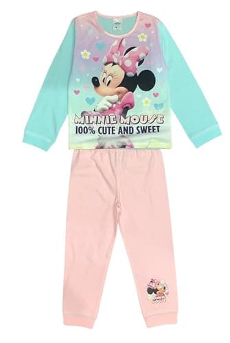 Image of Disney Minnie Mouse, Girls 2 Piece Pyjamas Set Featuring Minnie Mouse 100% Cute and Sweet, Pink/Blue, Age 4-5 Years