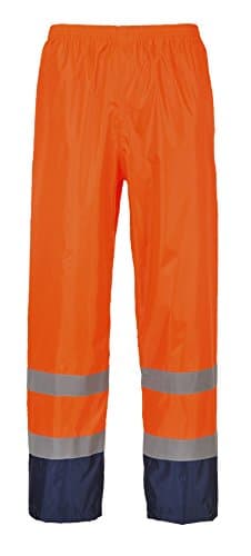 Image of Portwest H444 Hi Vis Waterproof Rain Trousers - Reflective Lightweight Contrast Safety Pants Class 1 Orange/Navy,