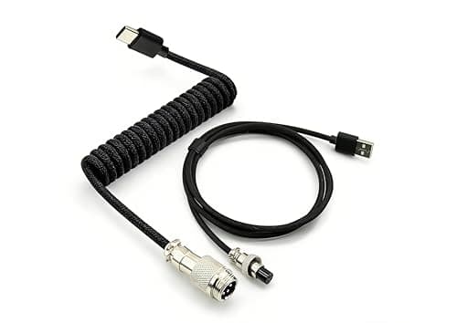 Image of DUSTEWQ Custom Coiled USB C Cable for Gaming Keyboard, Double-Sleeved Mechanical Keyboard Cable with Detachable Metal Aviator,USB-C to USB-A (1.8 M,Black)