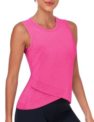 Image of Akiooue Workout Tank Tops for Women Sleeveless Gym Sports Yoga Tops Athletic Running Moisture Wicking Crop Vest Shirts Pink