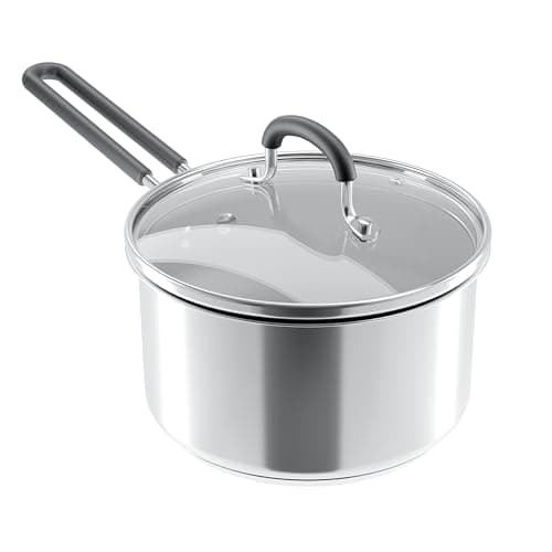 Image of COOKNANO 18cm Stainless Steel Saucepan with Glass Lid, Stay-Cool Handle, 2L Oven Safe Stainless Steel Pan, Durable Cookware for Healthy Cooking, Induction Ready, Compatible with All Cooktops