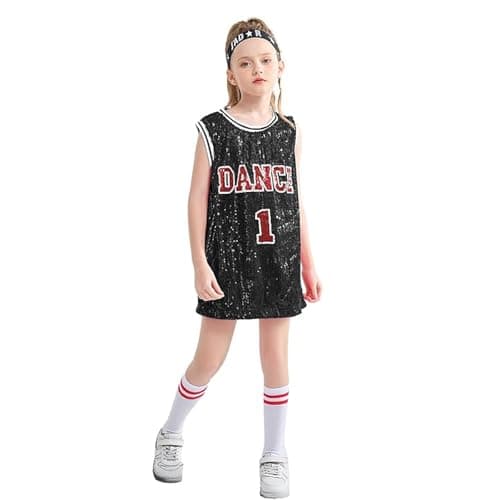Image of LOLANTA Girls Sequins Dance Costume Hip Hop Dancewear Sparkle Sleeveless Tank Top Dress, Black,11-12 Years, Tag 160