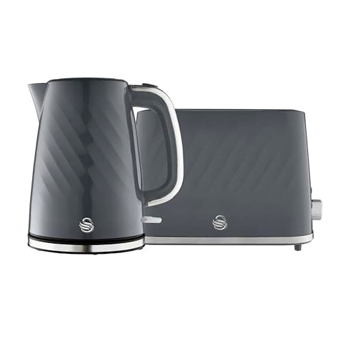 Image of Swan Windsor Kitchen Set, 1.7L Fast Boil Kettle & 2 Slice Toaster, Grey, SK14611GRY & ST14071GRY