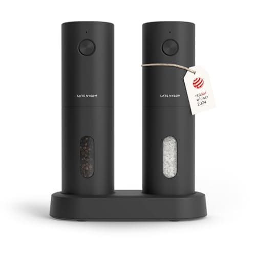 Image of LARS NYSØM Electric Salt and Pepper Grinder Set, USB Rechargeable, Automatic Salt and Pepper Mills, Spice Shakers Refillable with LED Light, Adjustable Coarseness, Ceramic Grinder (Carbon Black)