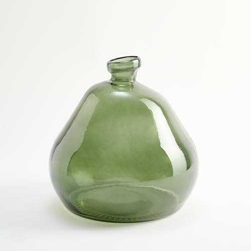 Image of Recycled Glass Vase and Irregular Smooth Design - Mediterranean Style Artisan Glass Vase Home Decoration (Olive Green)