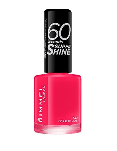 Image of Rimmel 60 Seconds Super Shine Nail Polish, Coralicious, Quick-Dry Nail Polish, Ultra-Shiny Finish, Easy to Apply, Vibrant Colour, Long-Wearing, Clean and Improved Formula, Vegan, 8ml