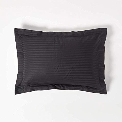 Image of HOMESCAPES Black Pure Egyptian Cotton King Size Oxford Pillowcase 330 TC 500 Thread Count Percale Equivalent Satin Stripe Pillow Case