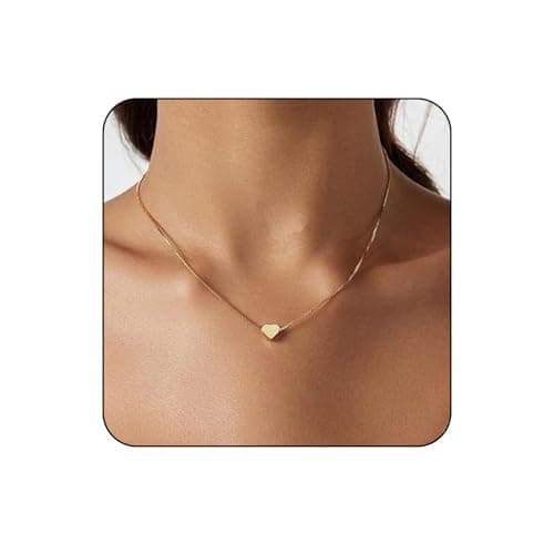 Image of Aribliseza Gold Necklace for Women, Heart Pendant Necklace Gold/Silver, Gold-Plated Heart Pendant Choker Necklace, Delicate Love Heart Necklace, Jewellery Gifts for Women